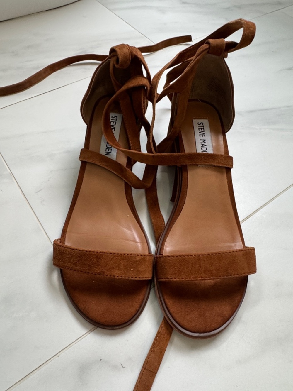 Steve Madden RizzaaTan Suede Lace-Up Sandals